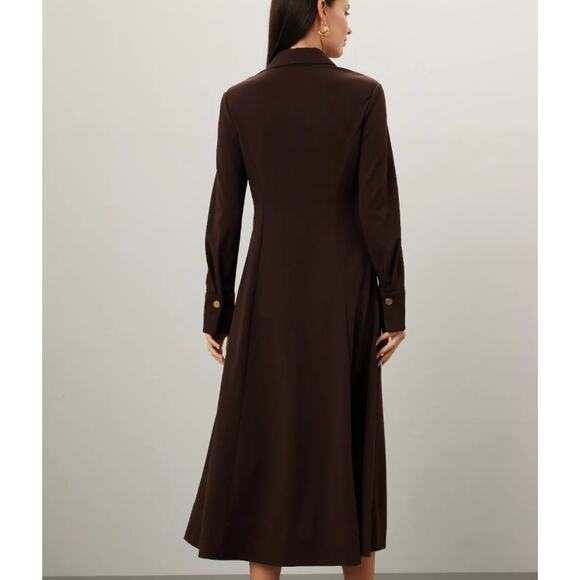 Tory Burch Brown Crepe Shirt Dress Size 8 Midi Office Career Work  Designer $700 - Picture 3 of 11